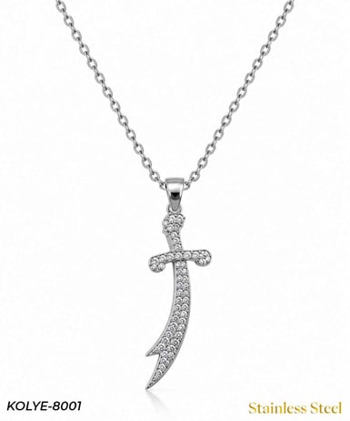  Çelik Taşlı Kılıç Motif Kolye 45 cm // KOLYE-8001KOLYE-8001