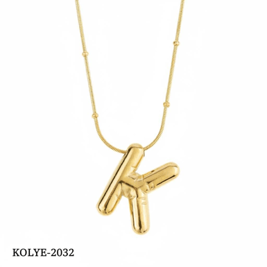 Çelik Balon Harf Kolye Gold (K) 45cm // KOLYE-2032