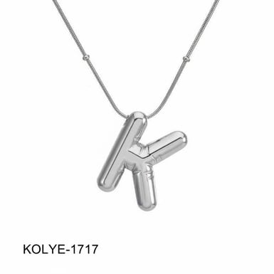 Çelik Balon Harf Kolye (K) 45cm Silver Renk // KOLYE-1717