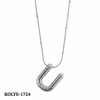 Çelik Balon Harf Kolye Silver (U) 45cm // KOLYE-1724