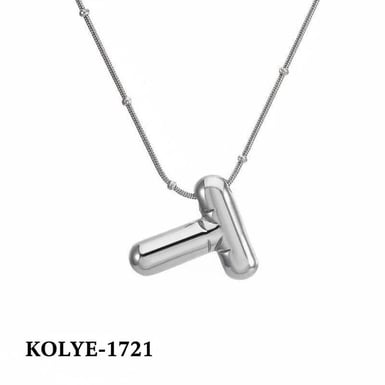 Çelik Balon Harf Kolye (T) 45cm Silver Renk // KOLYE-1721