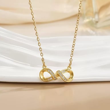 Çelik Gold Renk Taşlı Sonsuzluk Motifli Kolye // KOLYE-7281 KOLYE-7281