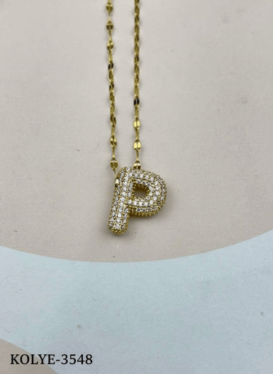 Çelik Gold Taşlı Balon Harf Kolye 45cm (P) // KOLYE-3548.KOLYE-3548