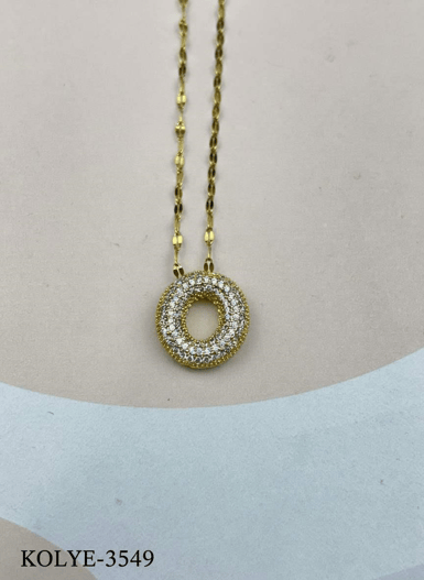 Çelik Gold Taşlı Balon Harf Kolye 45cm (O) // KOLYE-3549.KOLYE-3549