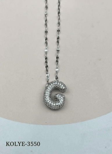 Çelik Silver Taşlı Balon Harf Kolye 45cm (G) // KOLYE-3550.KOLYE-3550