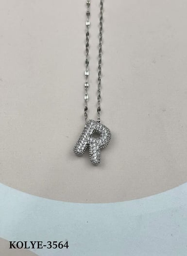 Çelik Silver Taşlı Balon Harf Kolye 45cm (R) // KOLYE-3564.KOLYE-3564