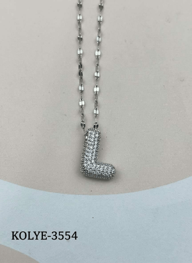 Çelik Silver Taşlı Balon Harf Kolye 45cm (L) // KOLYE-3554.KOLYE-3554