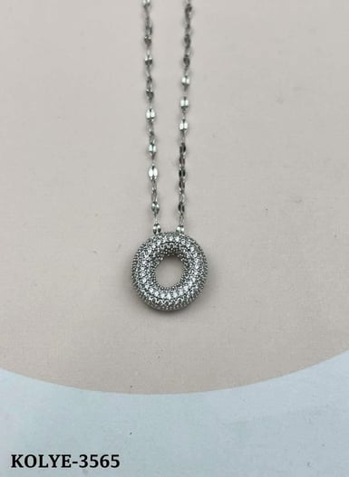 Çelik Silver Taşlı Balon Harf Kolye 45cm (O) // KOLYE-3565.KOLYE-3565