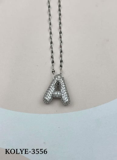 Çelik Silver Taşlı Balon Harf Kolye 45cm (A) // KOLYE-3556.KOLYE-3556