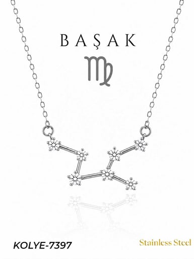 Çelik Yıldız Haritası Kolye Başak // KOLYE-7397KOLYE-7397