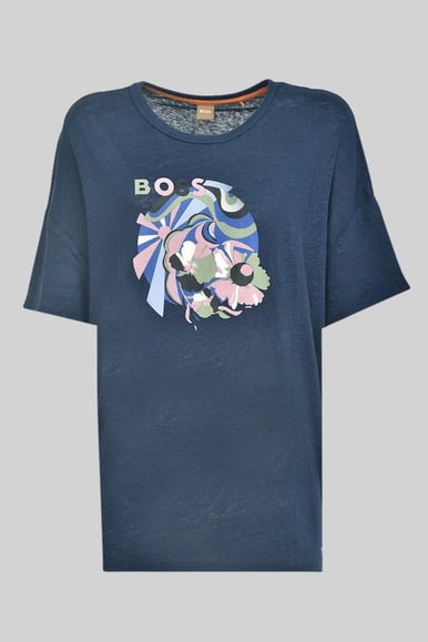 Boss Regular Fit Kadın Baskılı T-Shirt Mavi 407