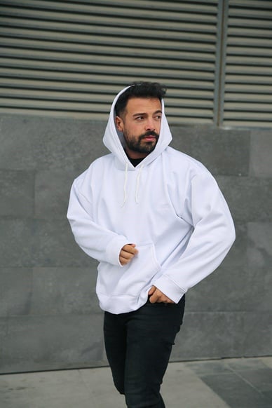 Geniş Kesim 3 İplik Beyaz Şardonlu Sweatshirt