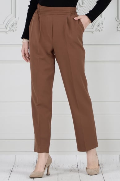 Belt Detailed Skinny Leg Trousers-brown color 