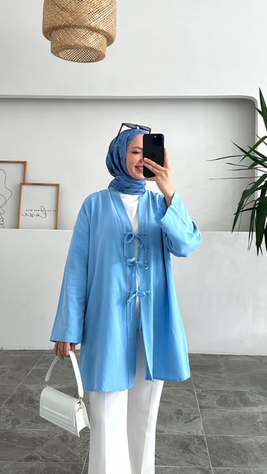 Catherine Üç Bağlamalı Pinterest Mavi Kimono