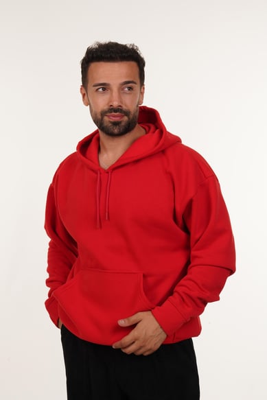 Geniş Kesim 3 İplik Kırmızı Şardonlu Sweatshirt