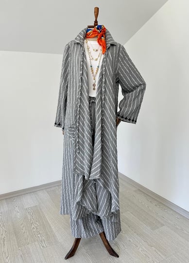 10676 Arkada Nakış İşleme Detaylı Kimono Pantolon Takım-Gri
