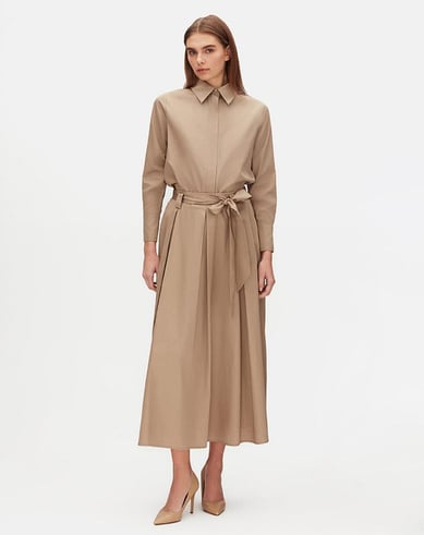2015 Beli Kuşaklı Cotton Etek-Camel