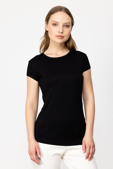 51302 Sıfır Yaka Basic Bluz-Siyah