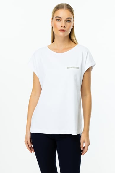 51353 Taş Detaylı Basic Bluz-Beyaz