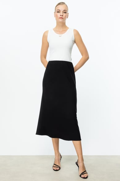 54213 Beli Lastikli Midi Boy Etek-Siyah