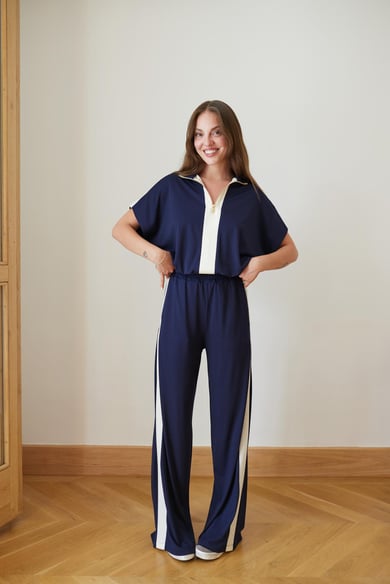 Lacivert Yarım Fermuarlı Sweat Pantolon Takım