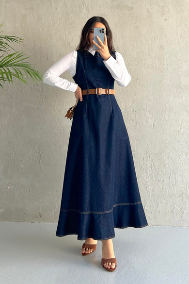 Denim Kemerli Jile Koyu Kot
