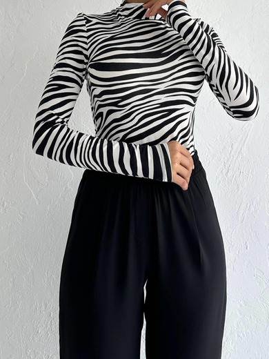 Desenli Balıkçı Body Siyah/Beyaz - Moda AlaDesenli Balıkçı Body Siyah/Beyaz