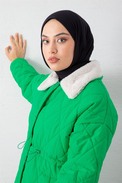 Peluş Detaylı Kapitone Mont Yeşil - Moda AlaPeluş Detaylı Kapitone Mont Yeşil