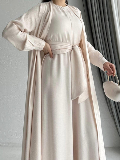 Krem Arya Tulum Abaya Takım 