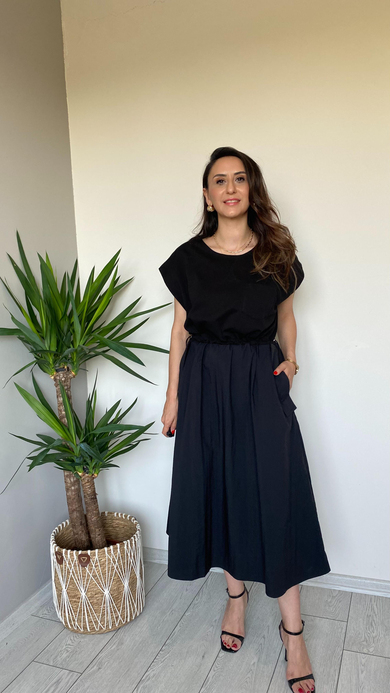 Tws Model Bel Büzgülü Etek Paraşüt Kumaş Elbise