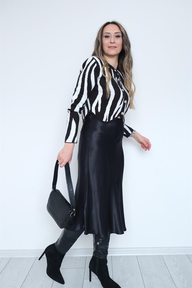 Zebra Desen Vatkalı Kısa Hırka