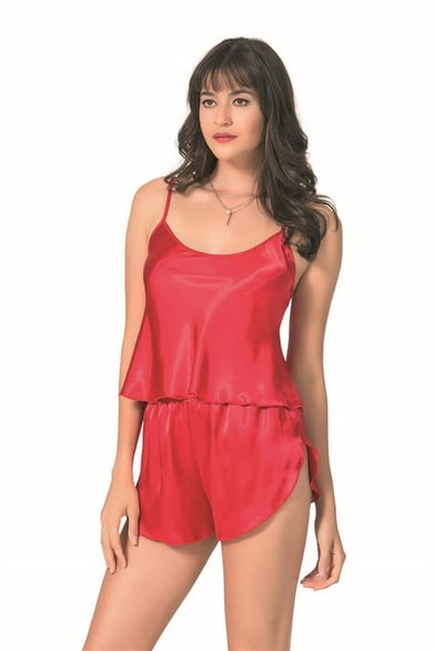 Arias Closet Kırmızı Saten Babydoll Şort Takımı