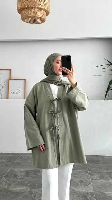 Catherine Üç Bağlamalı Pinterest Haki Kimono