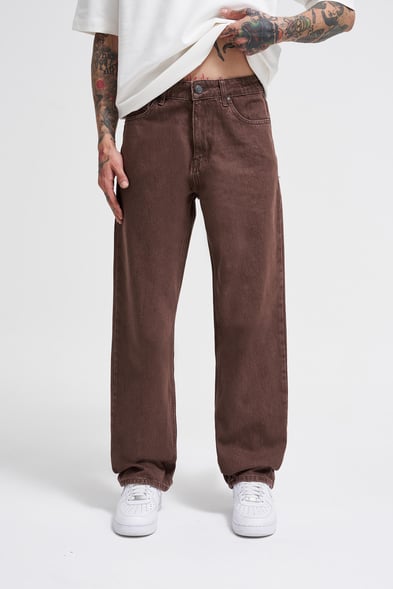 Erkek Relaxed Baggy Jean Coffee Asit Pantolon
