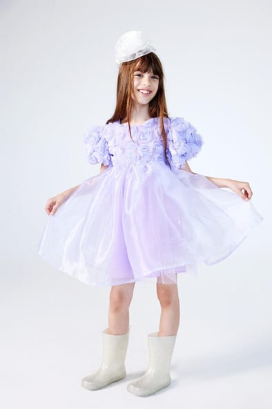 Lilac Rose Detailed Tulle Skirt Girls Dress - Nelia