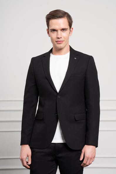 Morven Erkek Siyah Slim Fit Dar Kesim Mono Yaka Ceket