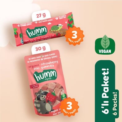 Organik Vegan Çilekli Atıştırmalık Paketi 6 adet (2 çeşit) görseli.