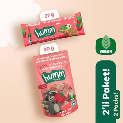Organik Vegan Çilekli Atıştırmalık Paketi 2 adet (2 çeşit) görseli.