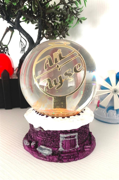 Kişiye Özel Kar Küresi Mor Beyaz