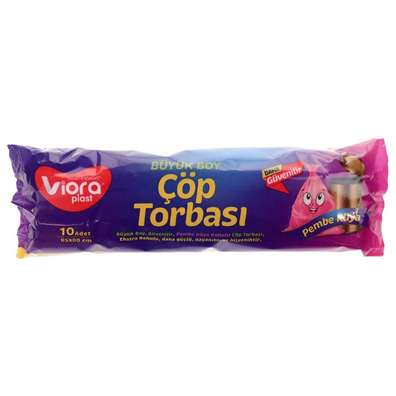 Viora Standart Büyük Boy Pembe Çöp Poşeti 10 Ad. Vrp-134