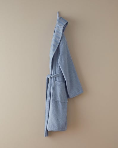 Wolin Cotton Polyester Bordered Bathrobe L-XL Blue