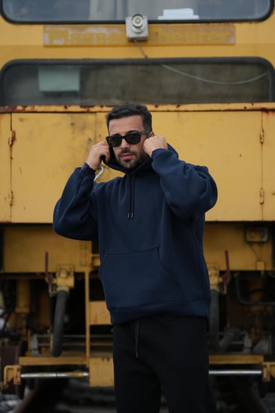 Geniş Kesim 3 İplik Lacivert Şardonlu Sweatshirt