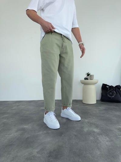 Mint Yeşil Bağcık Detaylı Boyfriend Kot Pantolon