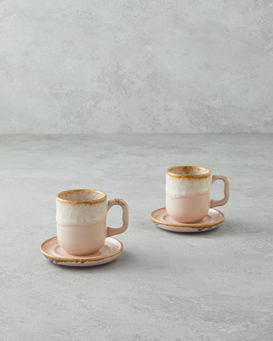 Alicent Seramik 4 Parça 2 Kişilik Double Kahve Fincan Takımı 150 ml Pudra