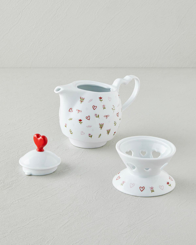 Amour Porselen Isıtıcılı Demlik Seti 850 ml Beyaz