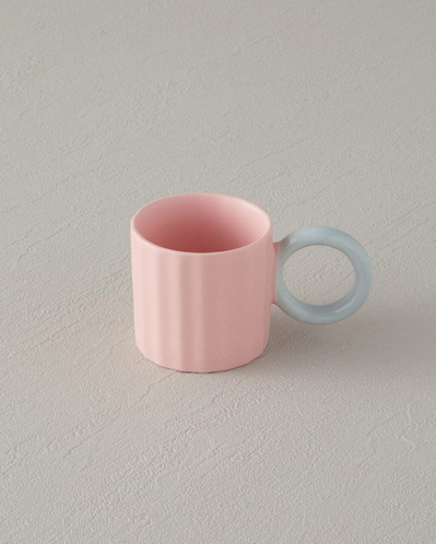 Angled New Bone China 2 Parça 2 Kişilik Kahve Fincan Takımı 90 ml Açık Pembe