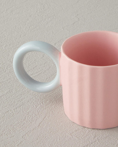 Angled New Bone China 2 Parça 2 Kişilik Kahve Fincan Takımı 90 ml Açık Pembe