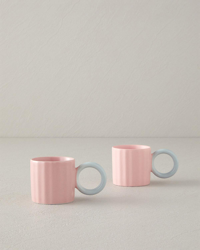 Angled New Bone China 2 Parça 2 Kişilik Kahve Fincan Takımı 90 ml Açık Pembe