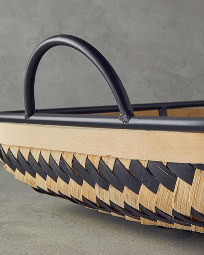 Bamboo Dekoratif Tepsi 59x37x16 cm Natural-Siyah