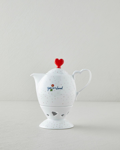 Beloved Porselen Isıtıcılı Demlik Seti 850 ml Beyaz